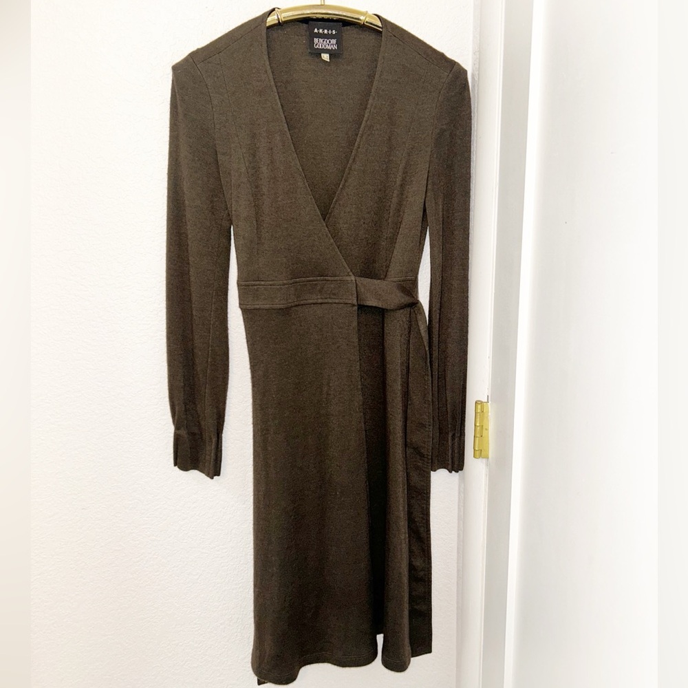 AKRIS x BERGDORF’s The Cashmere-Silk Wrap Dress Long Sleeve Brown SZ: 6